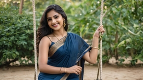 坐在秋千上的印度美女摄影图片